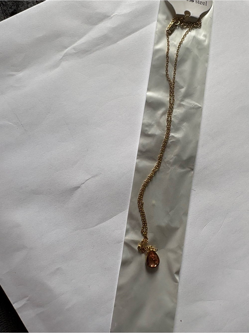 Gold Teardrop Pendant Necklace with Pink Stone - Women Jewelry